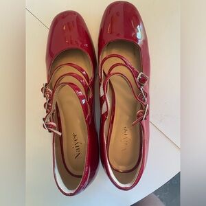 Red Mary Jane / Ballet pumps with three buckle